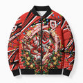 Personalized St. George Illawarra Dragons Rugby Christmas Bomber Puffer Jacket Holiday Mascot Graphic Art Festive Lights Bow
