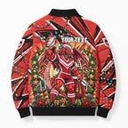 Personalized St. George Illawarra Dragons Rugby Christmas Bomber Puffer Jacket Holiday Mascot Graphic Art Festive Lights Bow