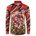 Personalized St. George Illawarra Dragons Rugby Christmas Button Sweatshirt Holiday Mascot Graphic Art Festive Lights Bow