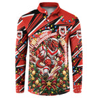 Personalized St. George Illawarra Dragons Rugby Christmas Button Sweatshirt Holiday Mascot Graphic Art Festive Lights Bow