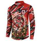 Personalized St. George Illawarra Dragons Rugby Christmas Button Sweatshirt Holiday Mascot Graphic Art Festive Lights Bow