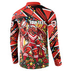 Personalized St. George Illawarra Dragons Rugby Christmas Button Sweatshirt Holiday Mascot Graphic Art Festive Lights Bow