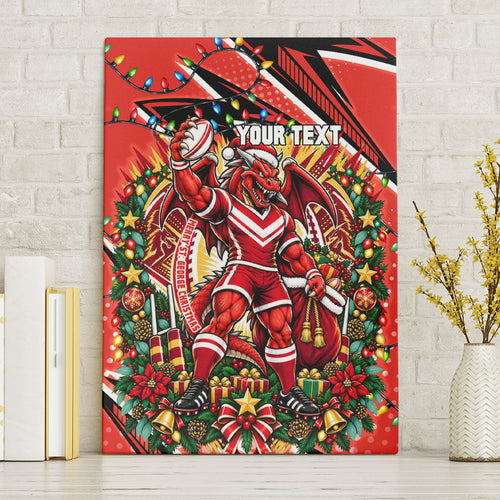 Personalized St. George Illawarra Dragons Rugby Christmas Canvas Wall Art Holiday Mascot Graphic Art Festive Lights Bow