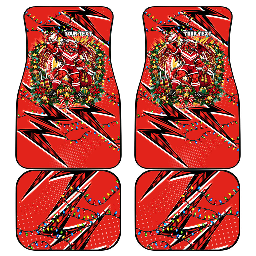 Personalized St. George Illawarra Dragons Rugby Christmas Car Mats Holiday Mascot Graphic Art Festive Lights Bow