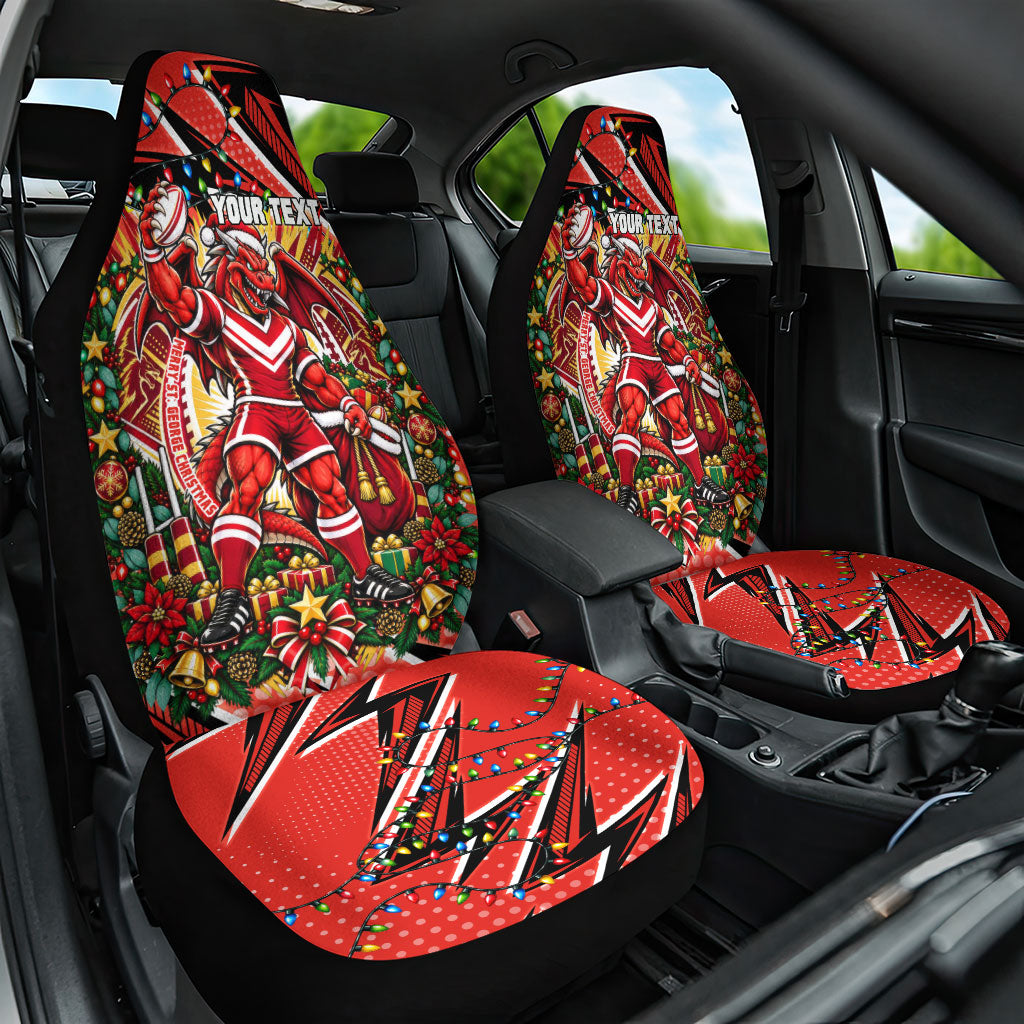 Personalized St. George Illawarra Dragons Rugby Christmas Car Seat Cover Holiday Mascot Graphic Art Festive Lights Bow