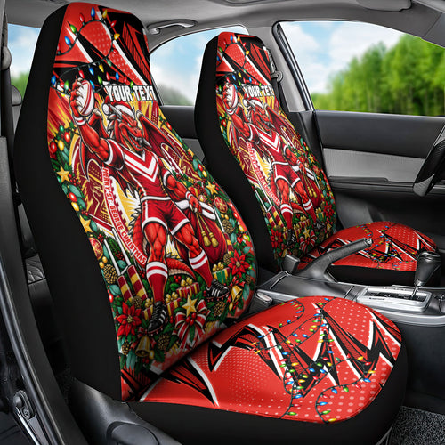 Personalized St. George Illawarra Dragons Rugby Christmas Car Seat Cover Holiday Mascot Graphic Art Festive Lights Bow