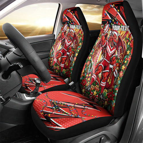 Personalized St. George Illawarra Dragons Rugby Christmas Car Seat Cover Holiday Mascot Graphic Art Festive Lights Bow