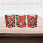 Personalized St. George Illawarra Dragons Rugby Christmas Ceramic Mug Holiday Mascot Graphic Art Festive Lights Bow