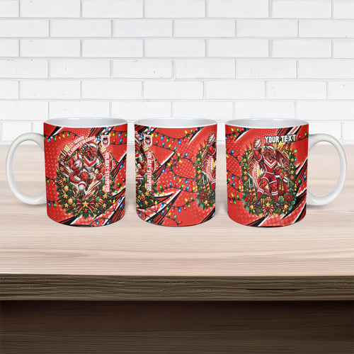Personalized St. George Illawarra Dragons Rugby Christmas Ceramic Mug Holiday Mascot Graphic Art Festive Lights Bow