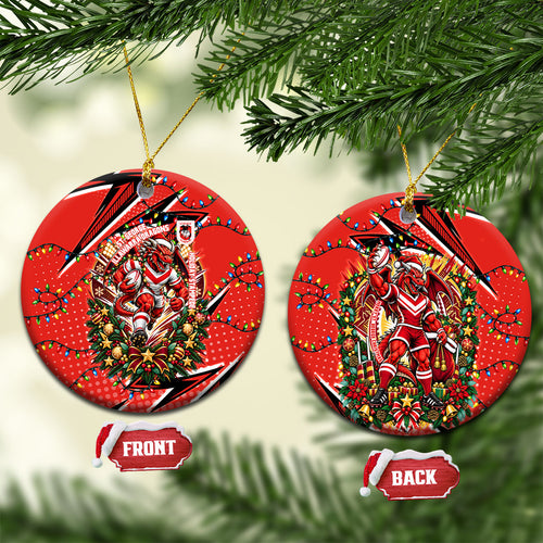 St. George Illawarra Dragons Rugby Christmas Ceramic Ornament Holiday Mascot Graphic Art Festive Lights Bow