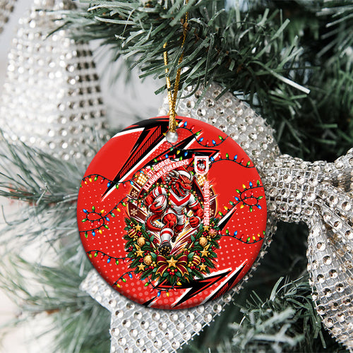 St. George Illawarra Dragons Rugby Christmas Ceramic Ornament Holiday Mascot Graphic Art Festive Lights Bow