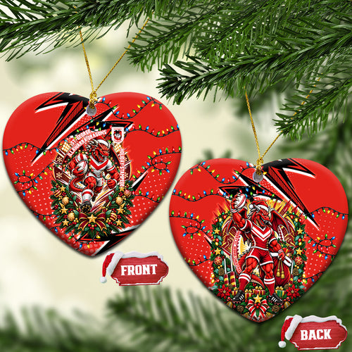 St. George Illawarra Dragons Rugby Christmas Ceramic Ornament Holiday Mascot Graphic Art Festive Lights Bow