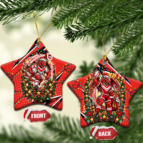 St. George Illawarra Dragons Rugby Christmas Ceramic Ornament Holiday Mascot Graphic Art Festive Lights Bow