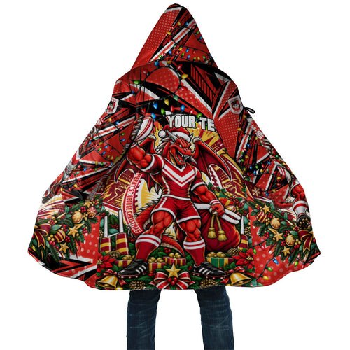 Personalized St. George Illawarra Dragons Rugby Christmas Cloak Holiday Mascot Graphic Art Festive Lights Bow