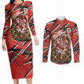 Personalized St. George Illawarra Dragons Rugby Christmas Couples Matching Long Sleeve Bodycon Dress and Long Sleeve Button Shirt Holiday Mascot Graphic Art Festive Lights Bow