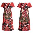 Personalized St. George Illawarra Dragons Rugby Christmas Couples Matching Off Shoulder Maxi Dress and Long Sleeve Button Shirt Holiday Mascot Graphic Art Festive Lights Bow