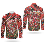 Personalized St. George Illawarra Dragons Rugby Christmas Couples Matching Puletasi and Long Sleeve Button Shirt Holiday Mascot Graphic Art Festive Lights Bow