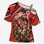 Personalized St. George Illawarra Dragons Rugby Christmas Cross Shoulder Shirt Holiday Mascot Graphic Art Festive Lights Bow