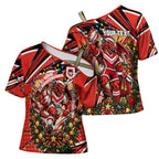 Personalized St. George Illawarra Dragons Rugby Christmas Cross Shoulder Shirt Holiday Mascot Graphic Art Festive Lights Bow