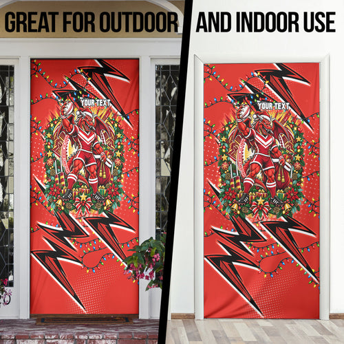 Personalized St. George Illawarra Dragons Rugby Christmas Door Cover Holiday Mascot Graphic Art Festive Lights Bow