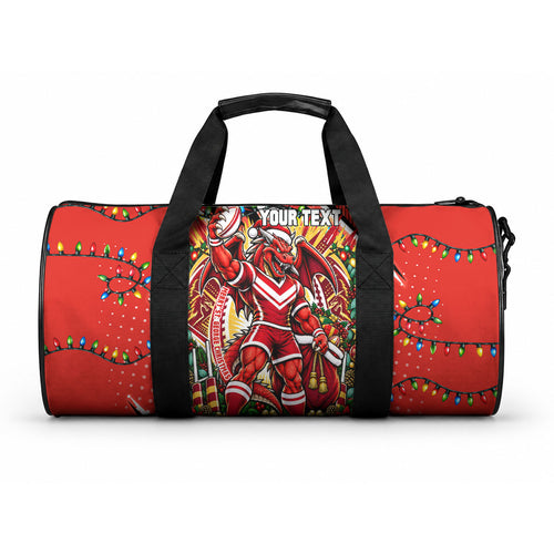 Personalized St. George Illawarra Dragons Rugby Christmas Duffle Bag Holiday Mascot Graphic Art Festive Lights Bow