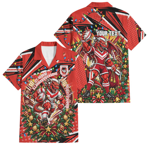 Personalized St. George Illawarra Dragons Rugby Christmas Family Matching Mermaid Dress and Hawaiian Shirt Holiday Mascot Graphic Art Festive Lights Bow
