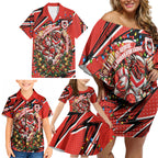 Personalized St. George Illawarra Dragons Rugby Christmas Family Matching Off Shoulder Short Dress and Hawaiian Shirt Holiday Mascot Graphic Art Festive Lights Bow