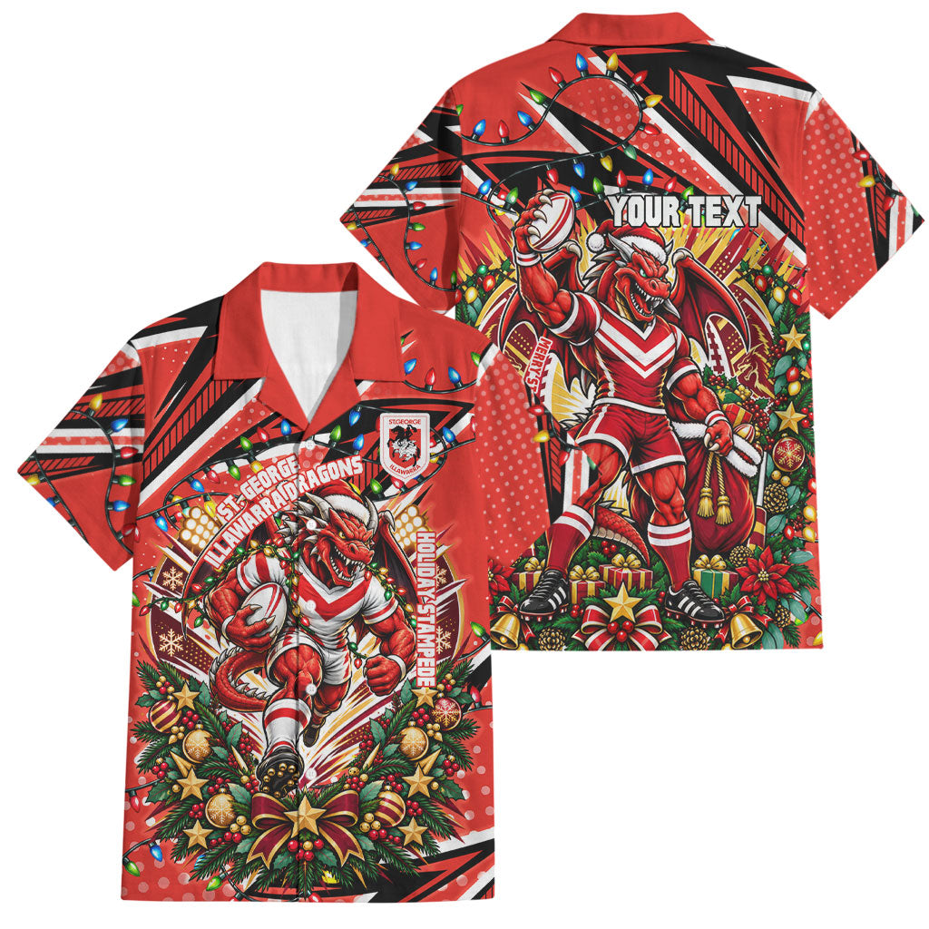 Personalized St. George Illawarra Dragons Rugby Christmas Family Matching Tank Maxi Dress and Hawaiian Shirt Holiday Mascot Graphic Art Festive Lights Bow