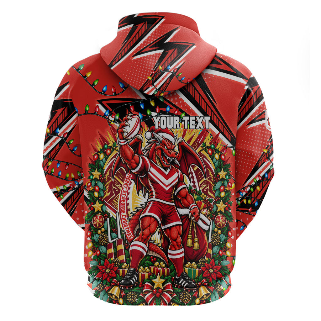 Personalized St. George Illawarra Dragons Rugby Christmas Hoodie Holiday Mascot Graphic Art Festive Lights Bow