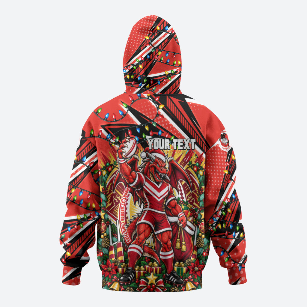 Personalized St. George Illawarra Dragons Rugby Christmas Hoodie Holiday Mascot Graphic Art Festive Lights Bow