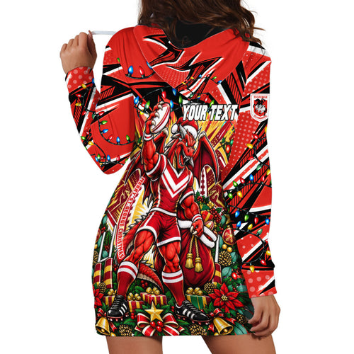 Personalized St. George Illawarra Dragons Rugby Christmas Hoodie Dress Holiday Mascot Graphic Art Festive Lights Bow
