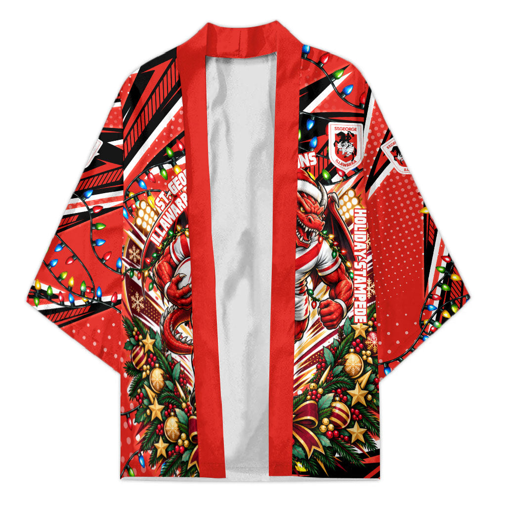Personalized St. George Illawarra Dragons Rugby Christmas Kimono Holiday Mascot Graphic Art Festive Lights Bow