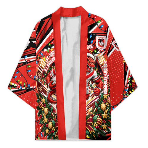 Personalized St. George Illawarra Dragons Rugby Christmas Kimono Holiday Mascot Graphic Art Festive Lights Bow