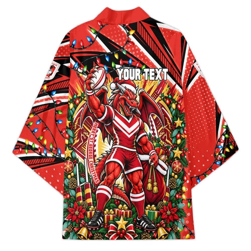 Personalized St. George Illawarra Dragons Rugby Christmas Kimono Holiday Mascot Graphic Art Festive Lights Bow