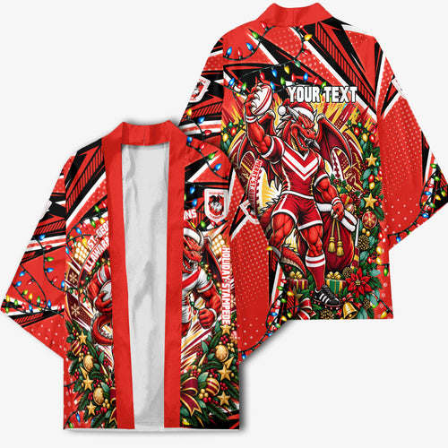 Personalized St. George Illawarra Dragons Rugby Christmas Kimono Holiday Mascot Graphic Art Festive Lights Bow