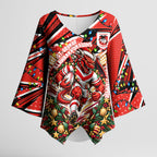 Personalized St. George Illawarra Dragons Rugby Christmas Kimono Sleeve Blouse Holiday Mascot Graphic Art Festive Lights Bow