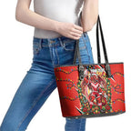 Personalized St. George Illawarra Dragons Rugby Christmas Leather Tote Bag Holiday Mascot Graphic Art Festive Lights Bow