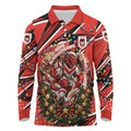 Personalized St. George Illawarra Dragons Rugby Christmas Long Sleeve Polo Shirt Holiday Mascot Graphic Art Festive Lights Bow