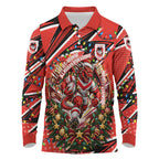 Personalized St. George Illawarra Dragons Rugby Christmas Long Sleeve Polo Shirt Holiday Mascot Graphic Art Festive Lights Bow