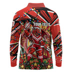 Personalized St. George Illawarra Dragons Rugby Christmas Long Sleeve Polo Shirt Holiday Mascot Graphic Art Festive Lights Bow