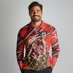 Personalized St. George Illawarra Dragons Rugby Christmas Long Sleeve Polo Shirt Holiday Mascot Graphic Art Festive Lights Bow