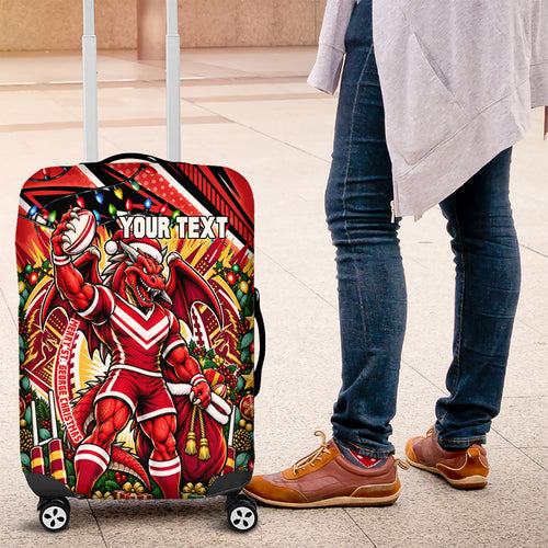 Personalized St. George Illawarra Dragons Rugby Christmas Luggage Cover Holiday Mascot Graphic Art Festive Lights Bow