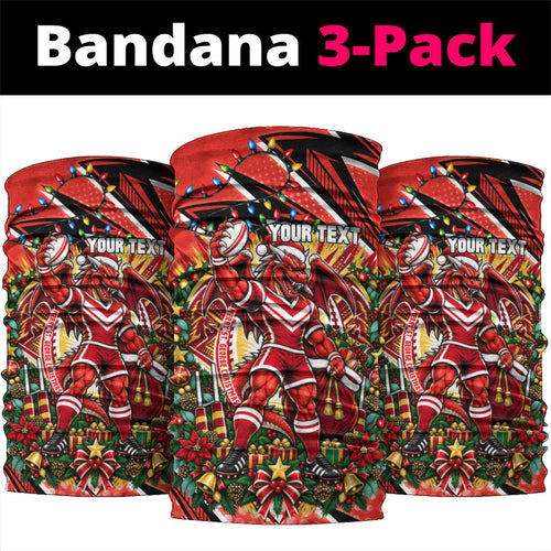 Personalized St. George Illawarra Dragons Rugby Christmas Neck Gaiter Holiday Mascot Graphic Art Festive Lights Bow