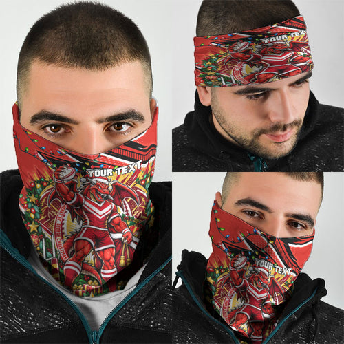 Personalized St. George Illawarra Dragons Rugby Christmas Neck Gaiter Holiday Mascot Graphic Art Festive Lights Bow