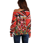 Personalized St. George Illawarra Dragons Rugby Christmas Off Shoulder Sweater Holiday Mascot Graphic Art Festive Lights Bow