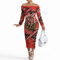 Personalized St. George Illawarra Dragons Rugby Christmas Off The Shoulder Long Sleeve Dress Holiday Mascot Graphic Art Festive Lights Bow