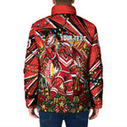 Personalized St. George Illawarra Dragons Rugby Christmas Padded Jacket Holiday Mascot Graphic Art Festive Lights Bow