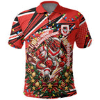Personalized St. George Illawarra Dragons Rugby Christmas Polo Shirt Holiday Mascot Graphic Art Festive Lights Bow