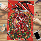 Personalized St. George Illawarra Dragons Rugby Christmas Puzzle Holiday Mascot Graphic Art Festive Lights Bow