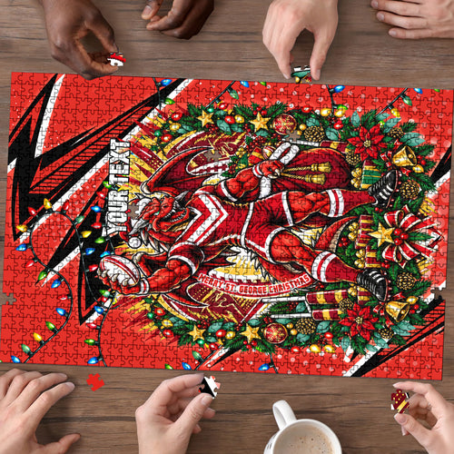 Personalized St. George Illawarra Dragons Rugby Christmas Puzzle Holiday Mascot Graphic Art Festive Lights Bow